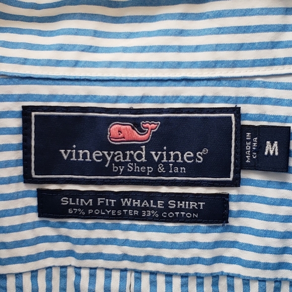 Vineyard Vines Mens Blue & White Striped Seersucker Whale Shirt, Medium Slim Fit - Picture 3 of 3